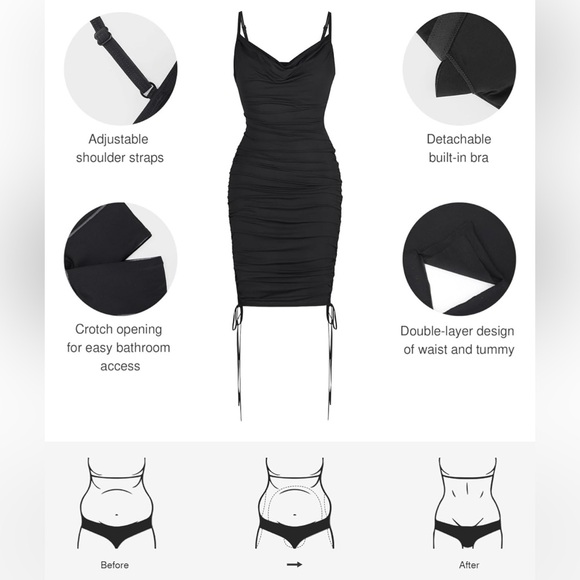 Popilush Women’s Built in Bra Shapewear Drawstring Adjustable Ruched Mini - Picture 4 of 8